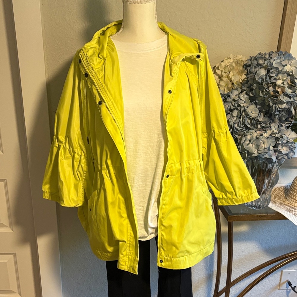 Unique hooded leather Yellow Women's rain Jacket Sz Large